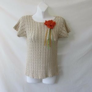 NEW TOP BLOUSES SHIRT BEIGE M 10 8 BEIGE HAND MADE